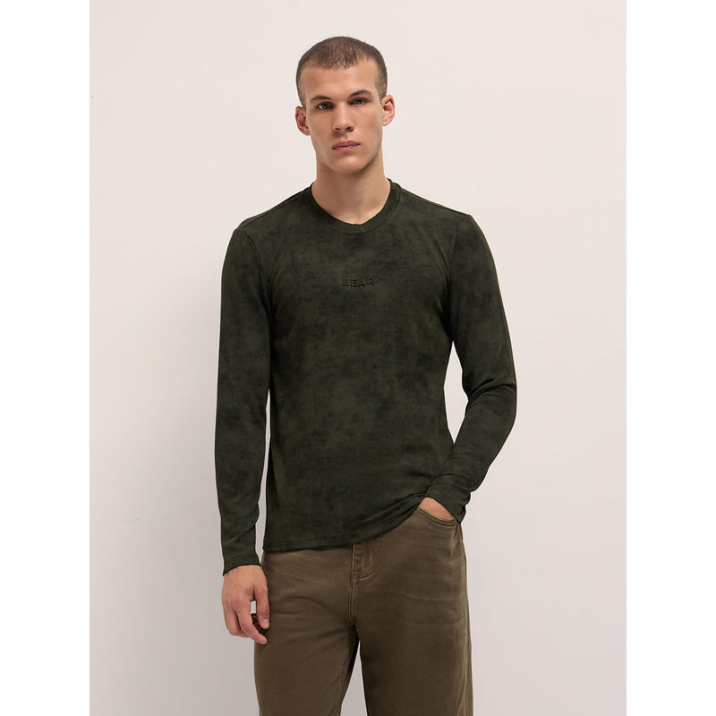 THE BEAR HOUSE Mens Slim Fit Dark Green Cotton Blend Casual T-shirt (S)