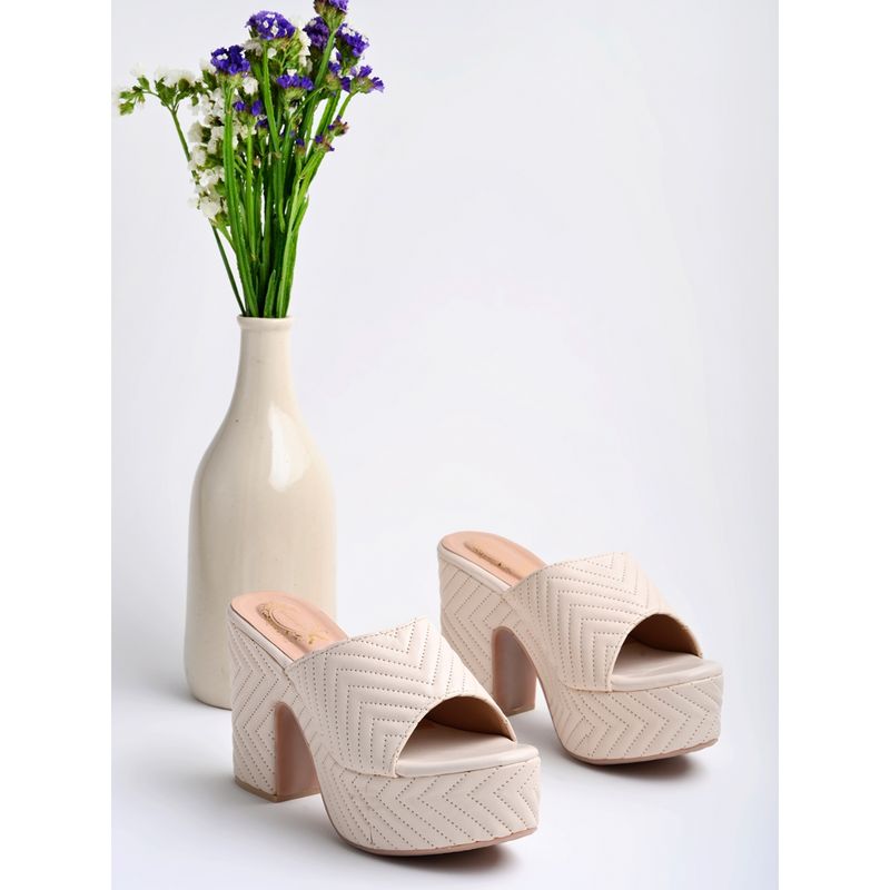 Shoetopia Sylish Open Toe Cream Block Heels For Women And Girls: Buy ...