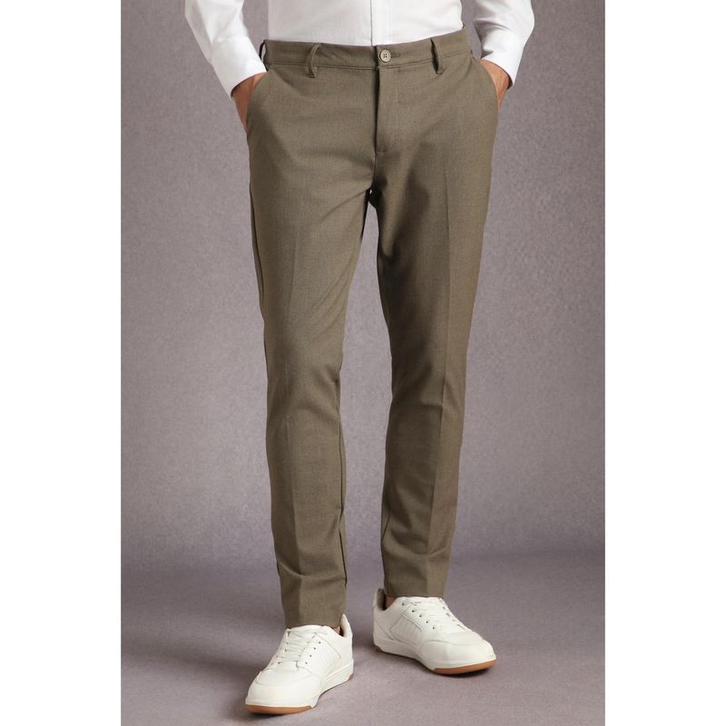 Louis Philippe Men Khaki Textured Flat Front Casual Trousers (30)