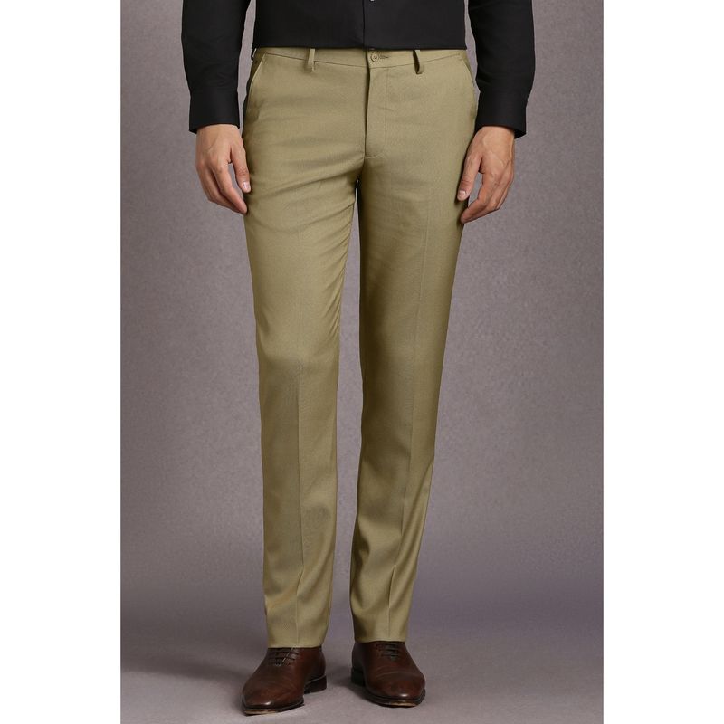 Louis Philippe Men Olive Textured Flat Front Formal Trousers (30)