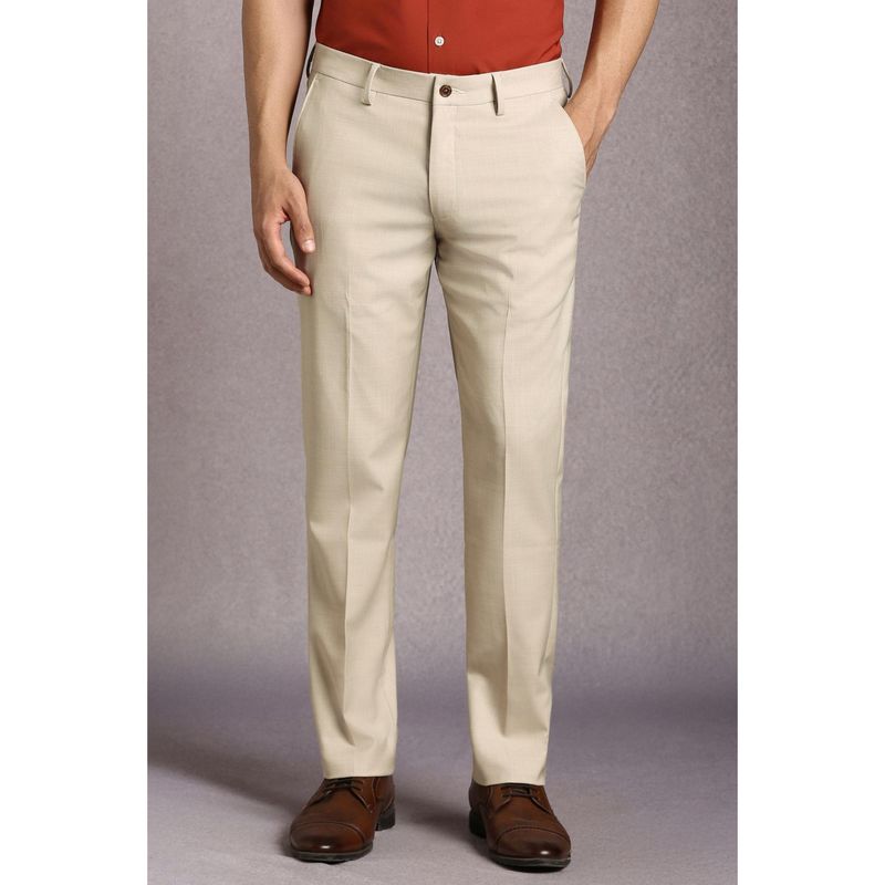 Louis Philippe Men Beige Textured Flat Front Formal Trousers (32)