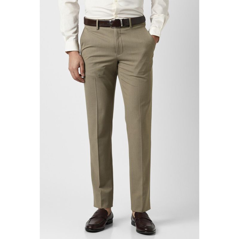Van Heusen Men Khaki Textured Trousers (30)