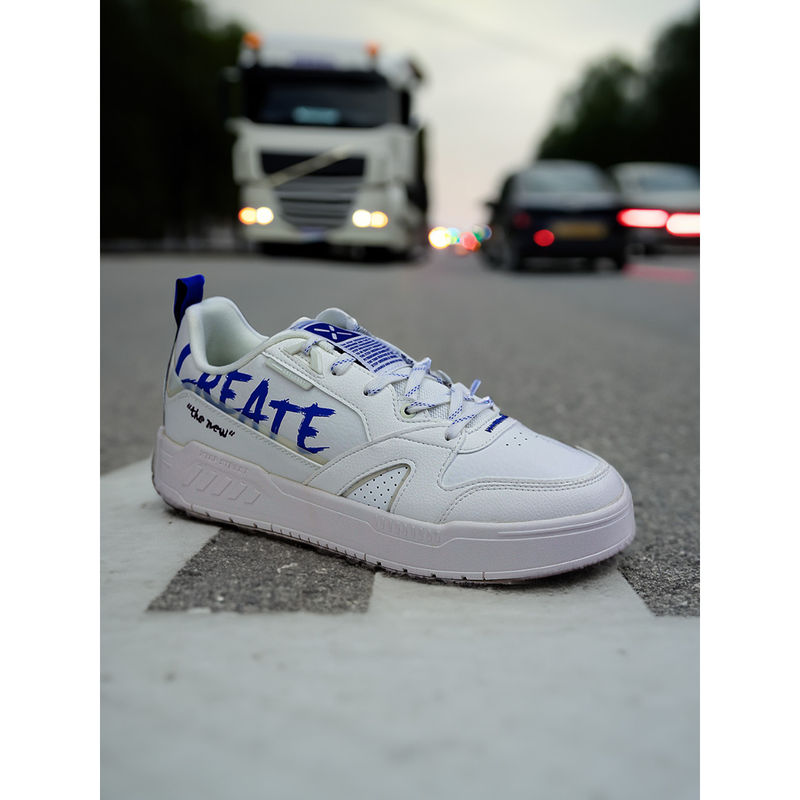 Xtep Canvas White & Blue Classic Casual Sneakers for Women (UK 4)