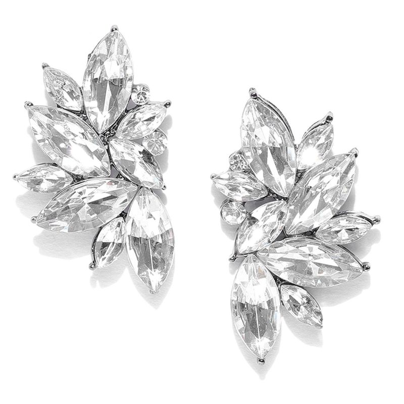 OOMPH Jewellery White Floral Cubic Zirconia Large Ear Stud Earrings For Women & Girls