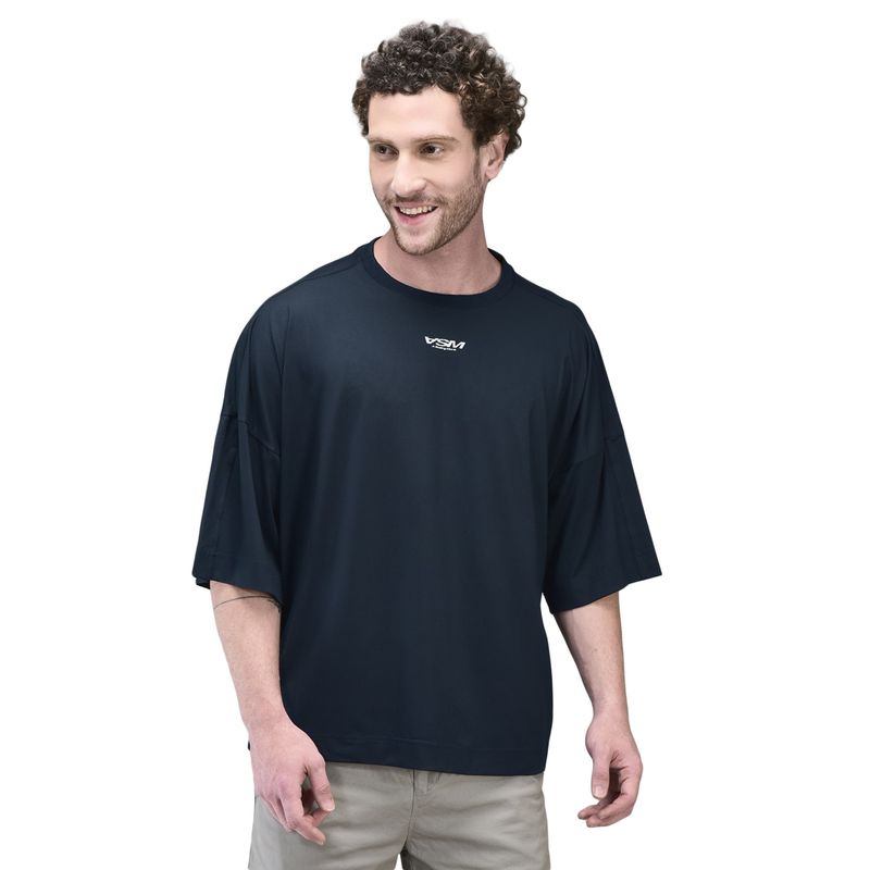 WOODLAND Navy Blue Solid T-Shirt (L)