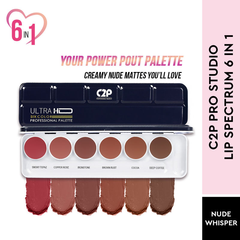 C2P Pro Studio Lip Spectrum 6 Color Cream Lipstick Palette - Nude Whisper