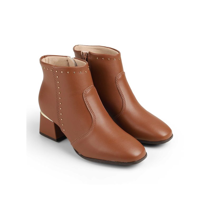 MODARE Women Tan Round Toe Casual Boots (EURO 36)