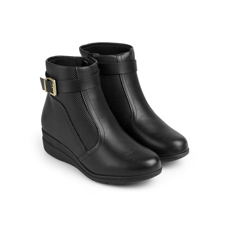 MODARE Women Black Round Toe Casual Boots (EURO 36)