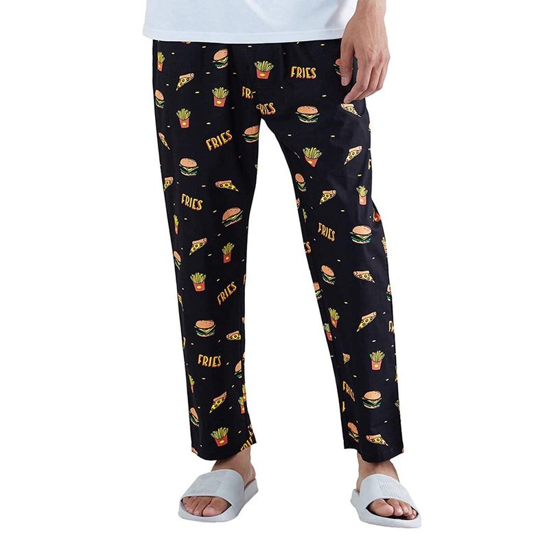 The Souled Store Men Food Pattern Black Pajamas (L)