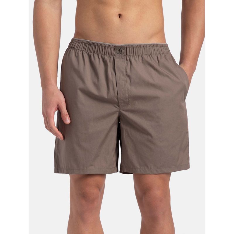 Jockey MC10 Men Super Combed Mercerized Cotton Woven Fabric Boxer Shorts - Dark Khaki (XL)