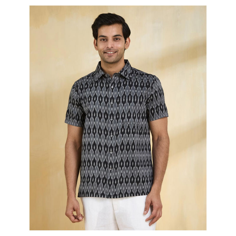 Fabindia Black Cotton Ikat Regular Shirt (S)