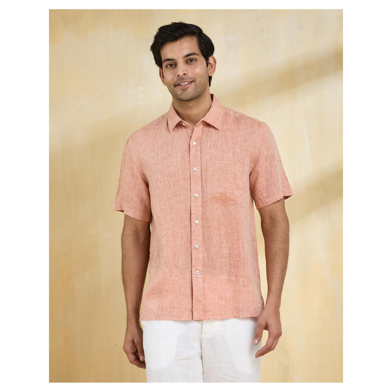 Fabindia Orange Linen Regular Shirt (M)