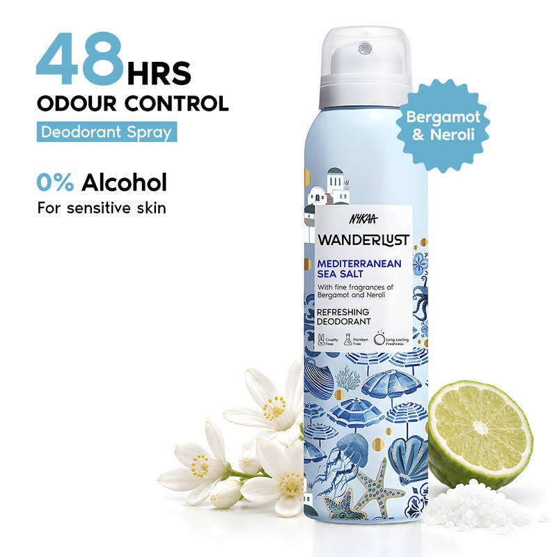 Nykaa Wanderlust Deodorant Spray Unisex - Mediterranean Sea Salt | 48 Hours Citrus Aqua Freshness