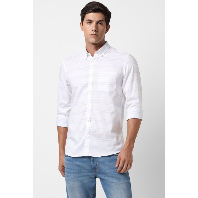 Peter England Men White Slim Fit Stripe Full Sleeves Casual Shirt (36)