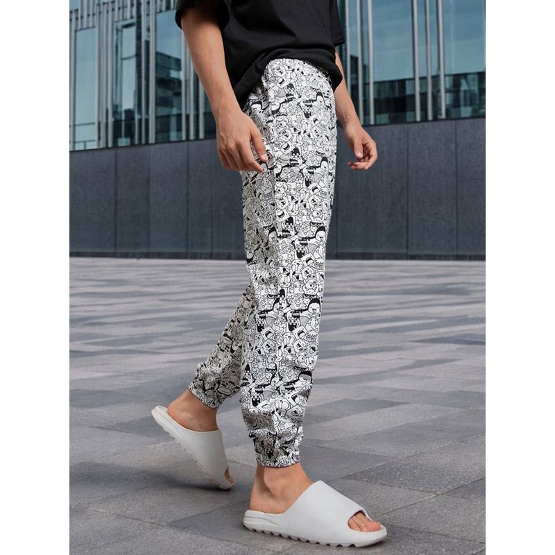 Bewakoof Men's White All Over Printed Pyjamas (XL)