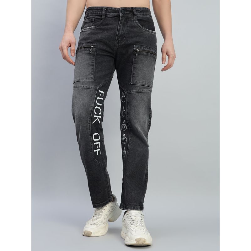WEARDUDS Men Black Fuck Off Regular Fit Denim Jeans (28)