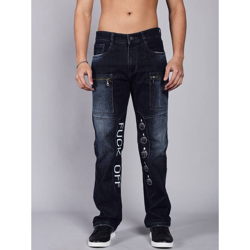 WEARDUDS Men Blue Fuck Off Regular Fit Denim Jeans (28)