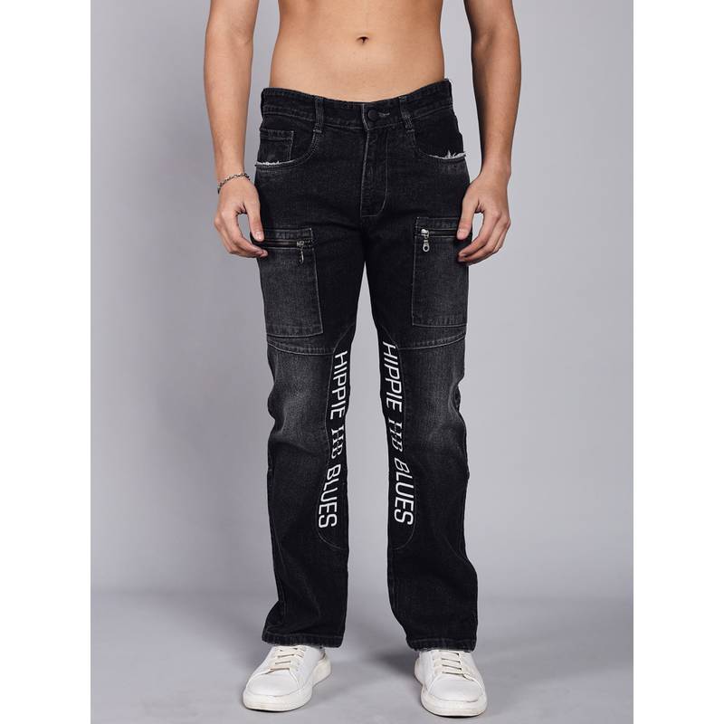WEARDUDS Men Hippie Black Regular Fit Denim Jeans (34)