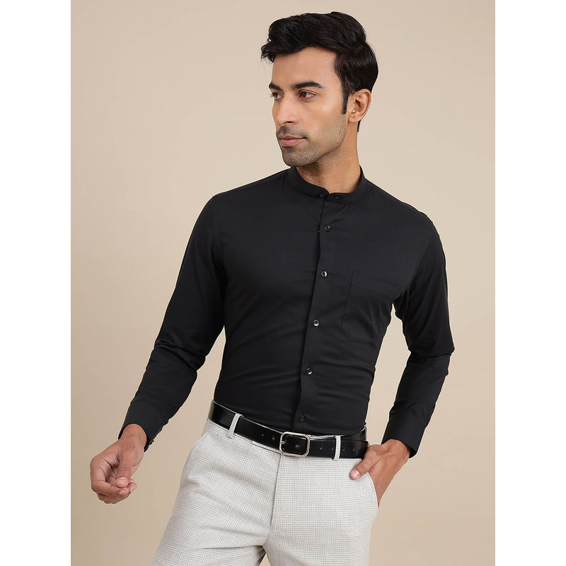 Metal Black Cotton Blend Slim Fit Solid Print Office Shirt (39)