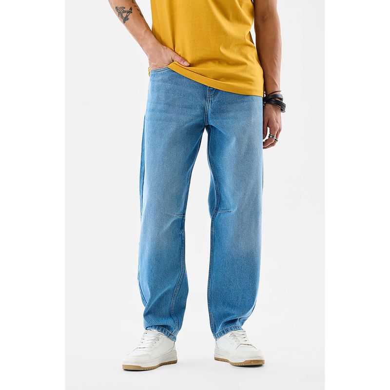 Snitch Light Blue Washed Relaxed Casual Jeans for Men (34)