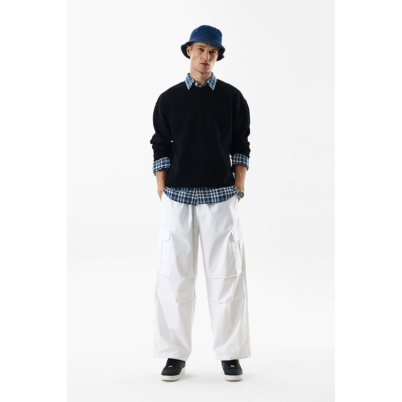 Snitch White Solid Relaxed Casual Cargo Pants for Men (32)