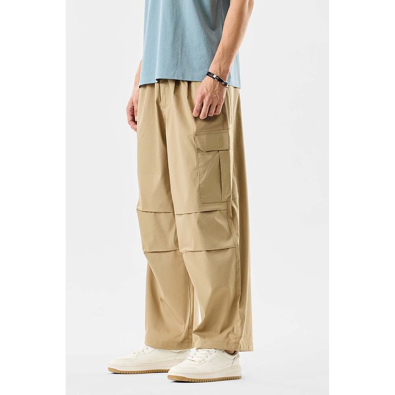 Snitch Beige Solid Relaxed Casual Cargo Pants for Men (32)