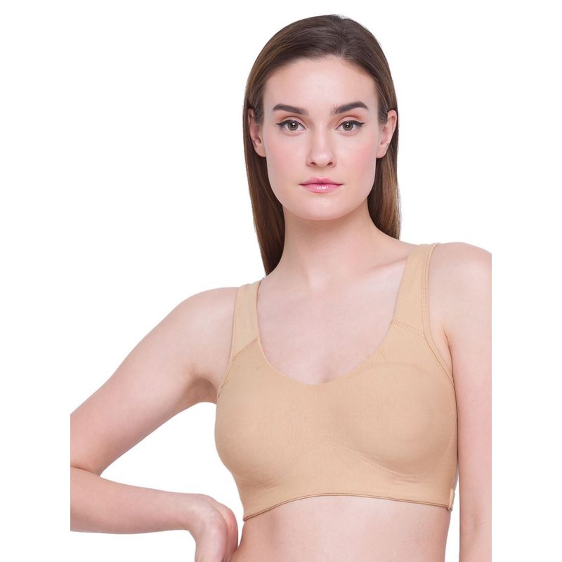 Candyskin Women'S Medium Impact Cotton Removable Padded Wirefree Sports Bra - Nude (XL)