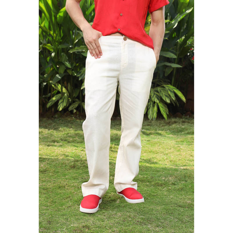 roar for good Off White Men Hemp Casual Breathable Soft Trouser (2XL)