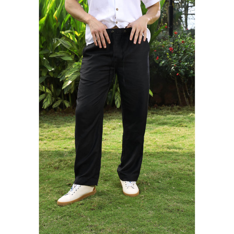 roar for good Hemp Lounge Breathable Soft and Midnight Black Shade Trouser (XL)