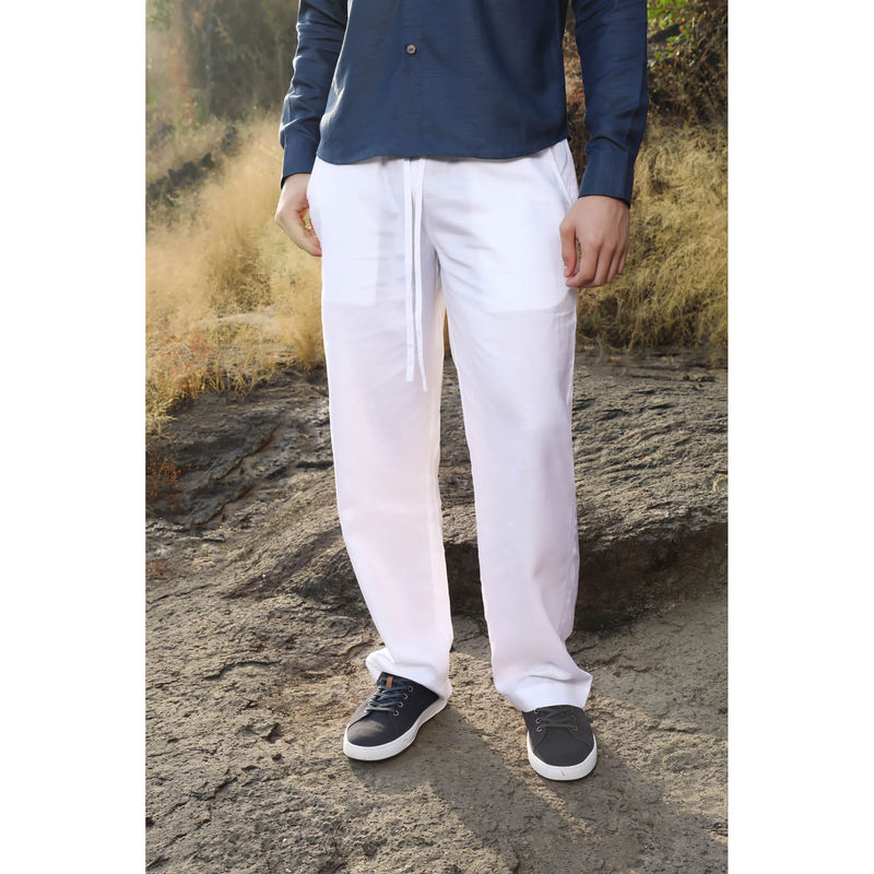roar for good Hemp Lounge Breathable Soft and Moonlit White Trouser (L)