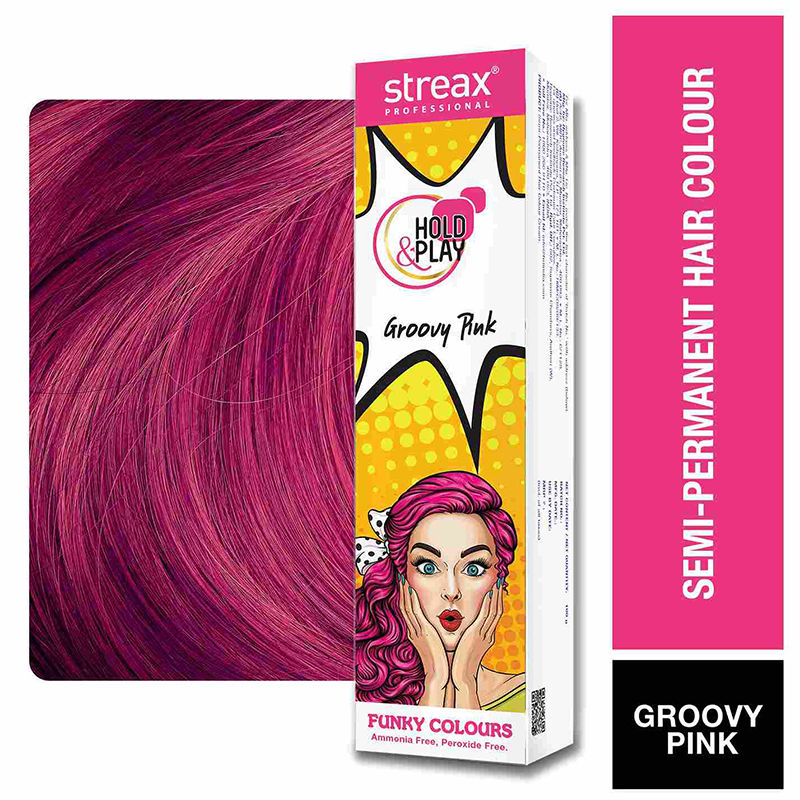 Streax Professional Hold & Play Funky Colour, Ammonia Free, Semi-Permanent Hair Colour, Groovy Pink