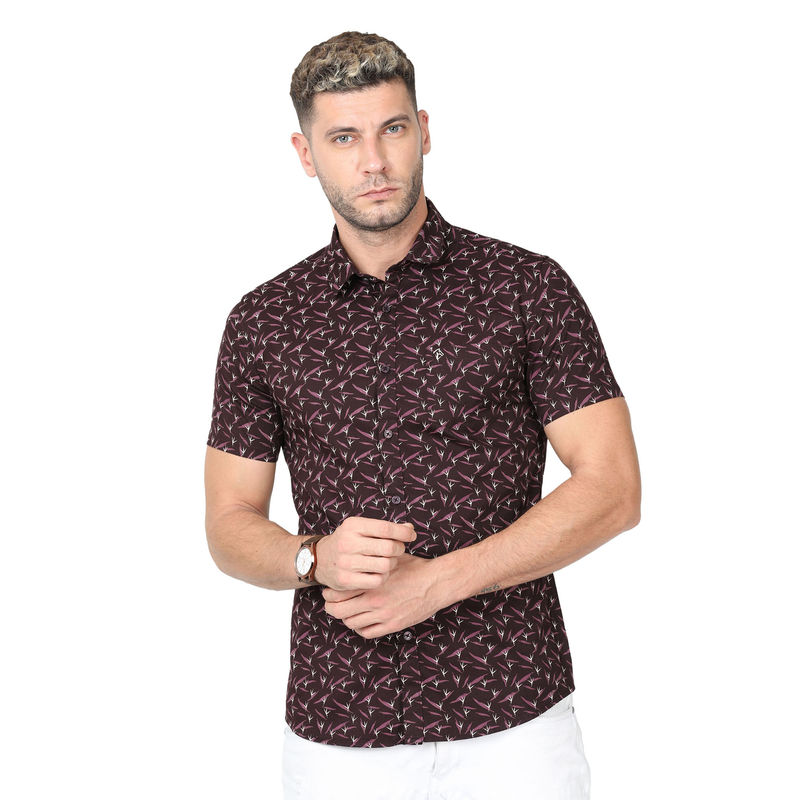 CP BRO Mens Cotton Printed Slim Fit Polo Neck Maroon Color Shirt (XL)