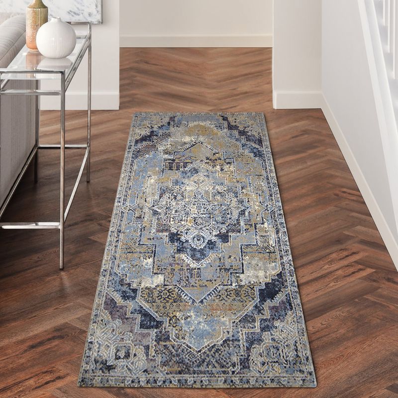 OBSESSIONS Anti-Static Machine Made Polyester Bedside Runner, Blue & L Beige (2 x 5 Feet)