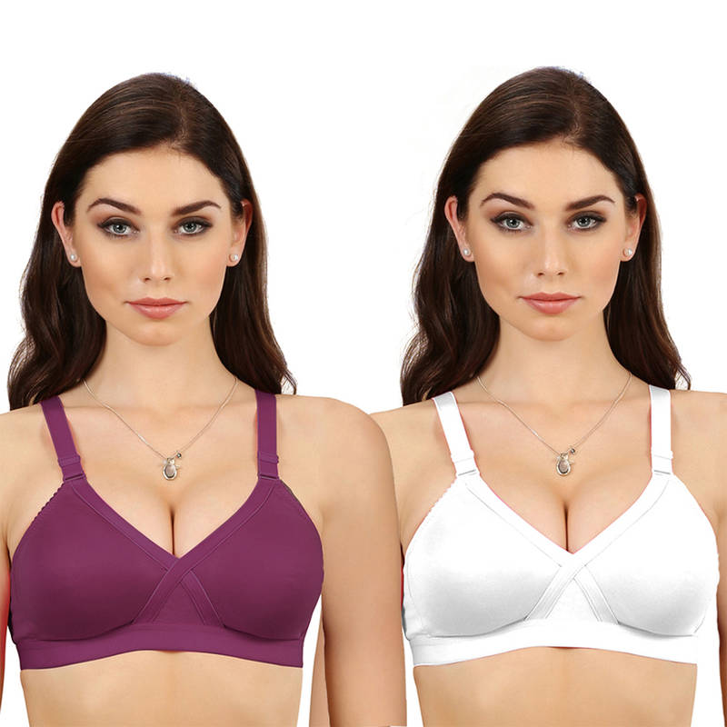 Groversons Paris Beauty X frame Cotton Rich Support Ultra Stretch M Frame Bra-PO2 (34B)