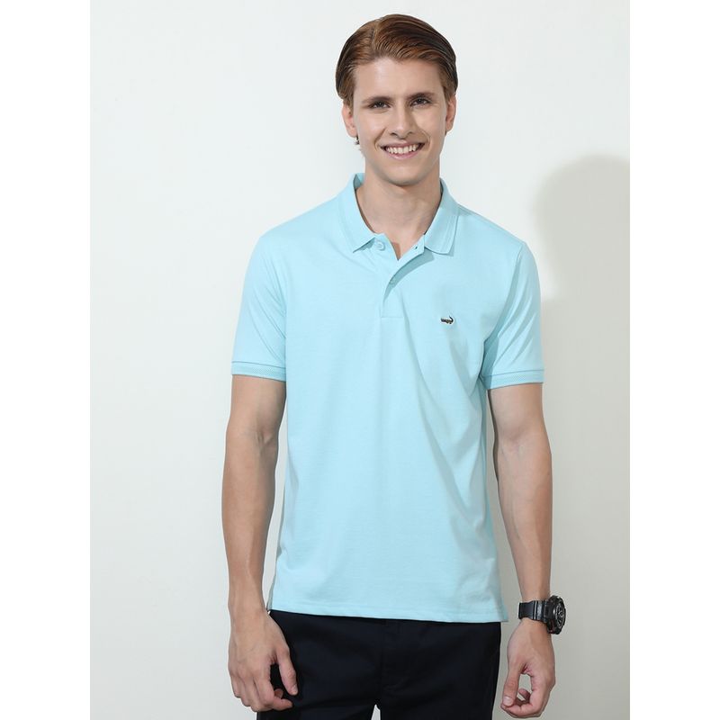 Crocodile Blue Solid Half Sleeve Casual Polo T-Shirt (S)
