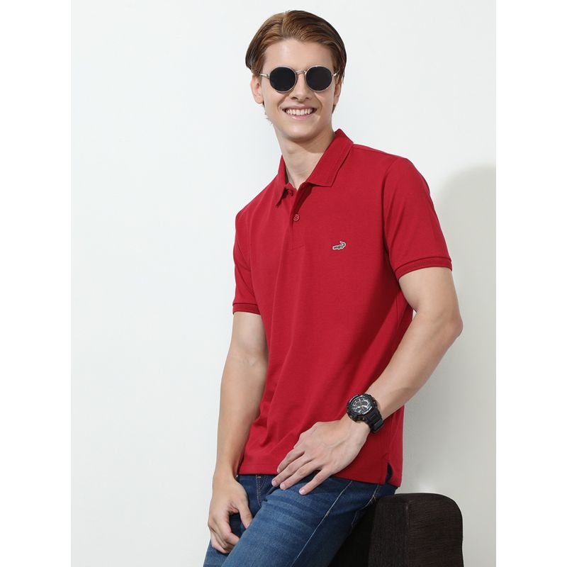 Crocodile Red Solid Half Sleeve Casual Polo T-Shirt (S)