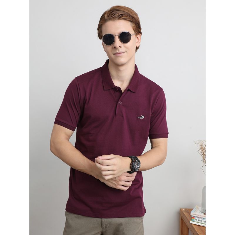 Crocodile Solid Red Half Sleeve Casual Polo T-Shirt (3XL)