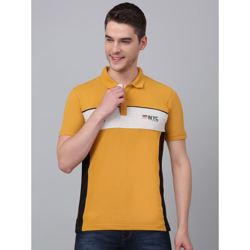 Cantabil Men Mustard Color Block Polo Neck Half Sleeve T-Shirt (M)