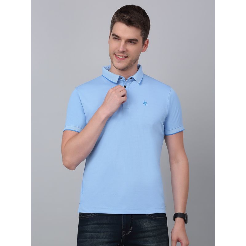 Cantabil Men Sky Blue Solid Polo Neck Half Sleeve T-Shirt (L)