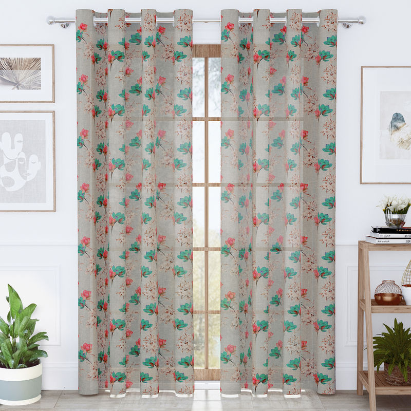 Story@Home Grey Floral Polyester Door Curtain (7 Feet)