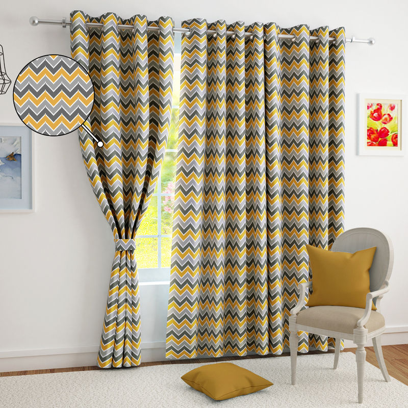 Story@Home Multi-Color Geometric Polyester Room Darkening Door Curtain (7 Feet)