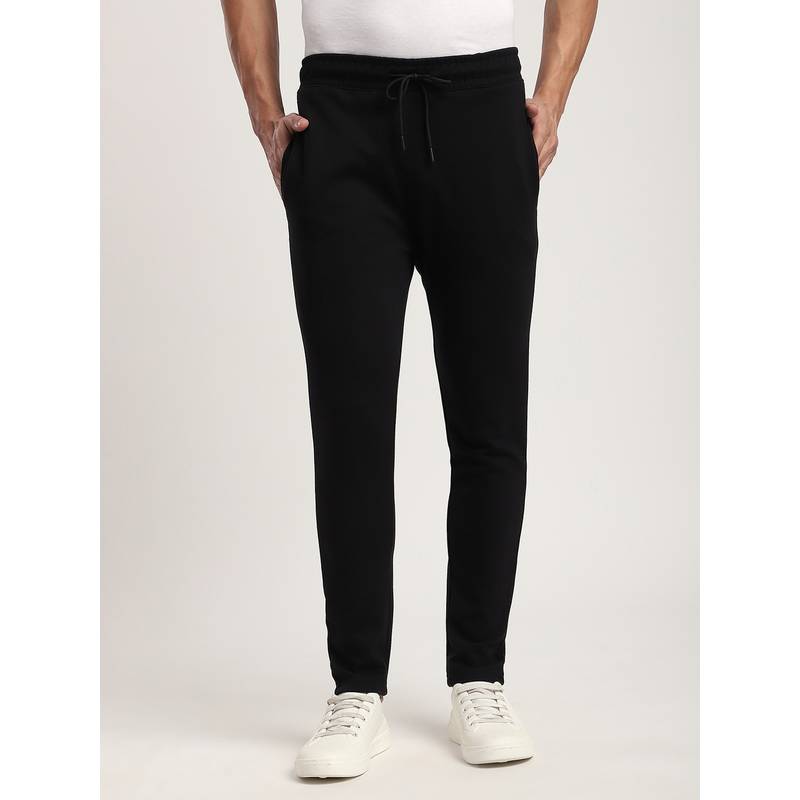 R&B Solid Regular Men Black Joggers (XL)