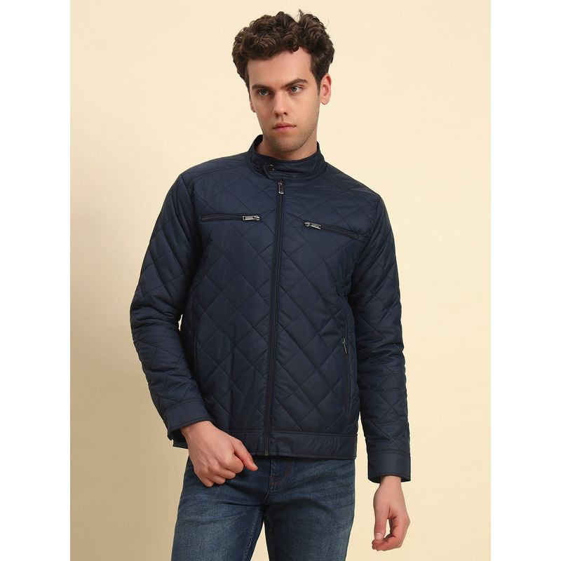Cantabil Men Blue Polycotton High Neck Winter Jacket (M)