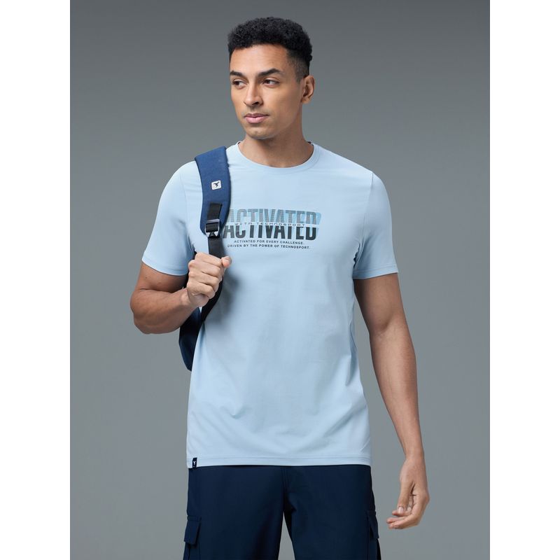 Technosport Men's Printed Slim Fit Crew Neck Sports Blue T-Shirt (S)