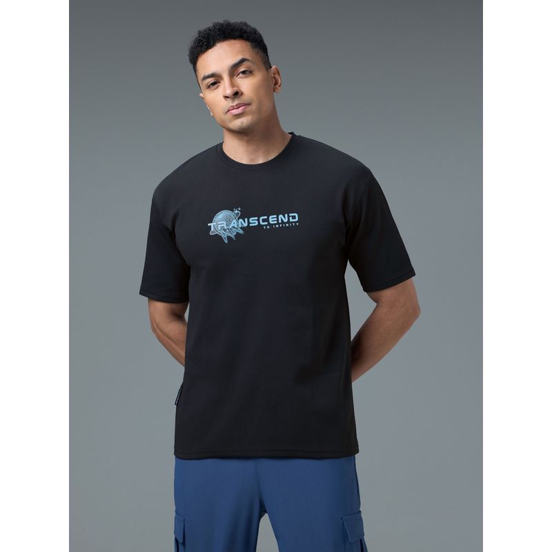 Technosport Men Crew Neck Typography Printed Active Out Black T-Shirt (S)