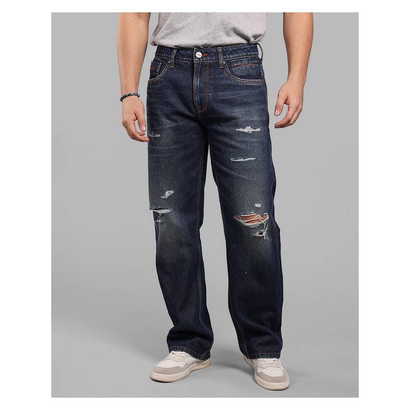ROOKIES Mens Dark Blue Mid-Rise Loose Fit Stretch Premium Jeans (32)