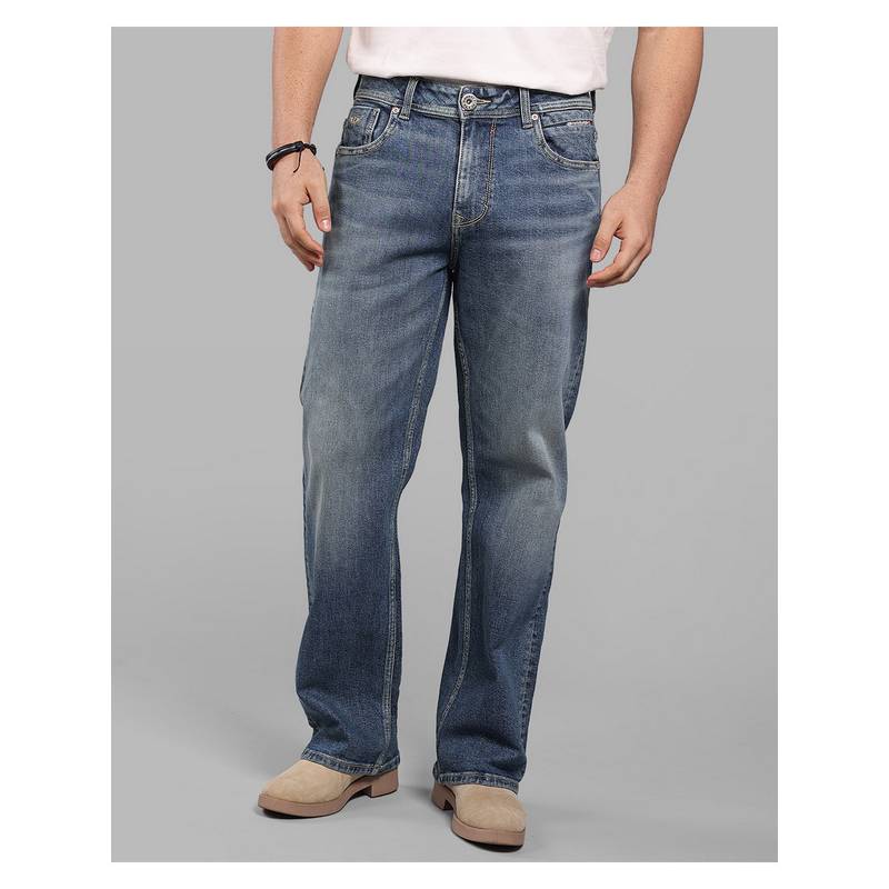 ROOKIES Med Blue Mid-Rise Men Loose Fit Stretch Daily Wear Jeans (34)