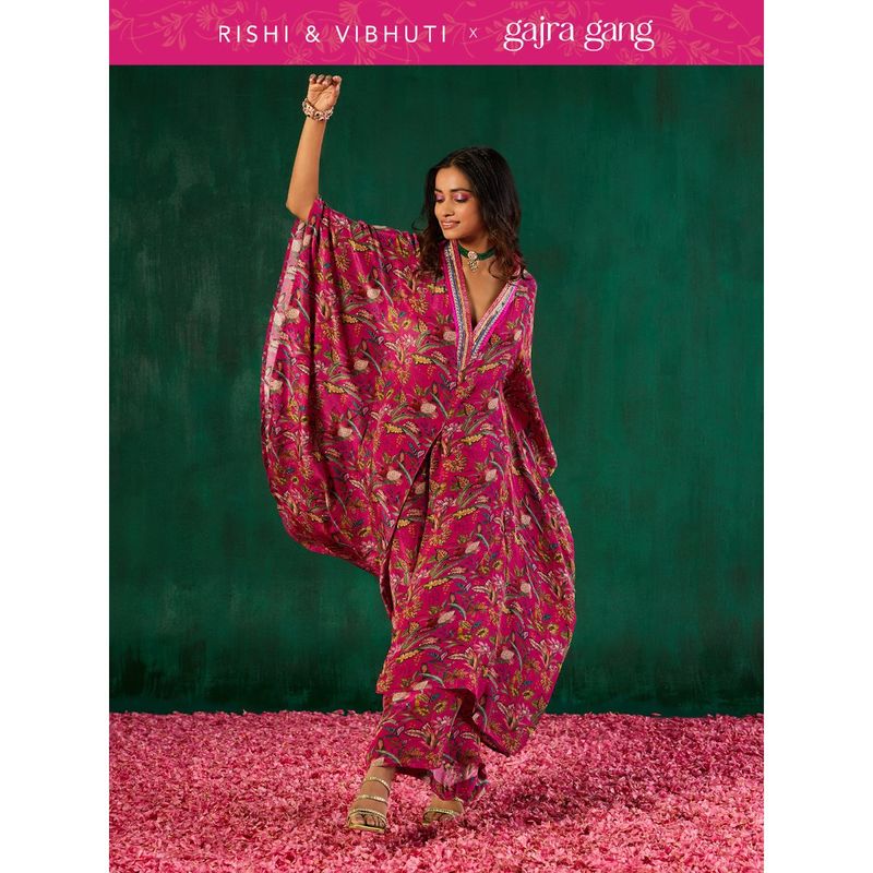 Gajra Gang Rishi Vibhuti Pink Front Slit Kaftan with Palazzo Co-ord Set (Set of 2) GGRVSKD06 (L)