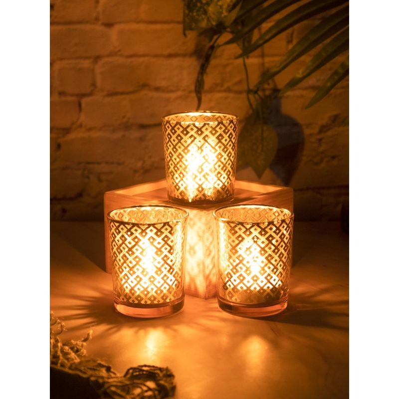 Buy Voncasa Glass T Light Candle Holders Pack Of 3 Gold Online