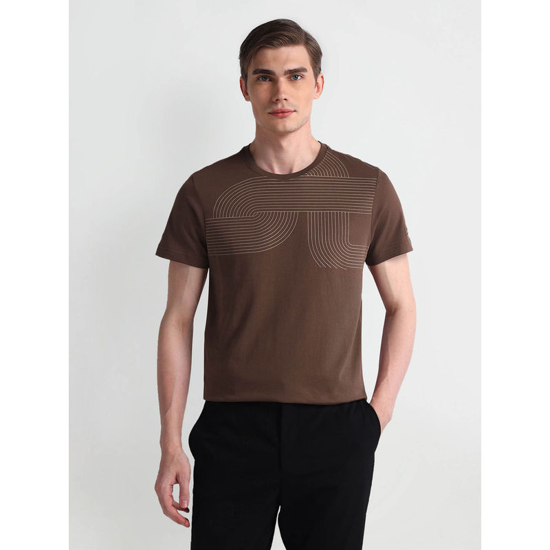 Arrow Sports Brown Half Sleeve Print T-Shirt (XL)